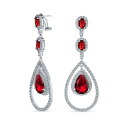 Bling Jewelry アールデコ様式の結婚式は女性のページェントのブライダル党の銀製のめっきのための赤いルビーAAAキュービックジルコニアの倍の後光の大きい涙CZの文の点のシャンデリアのイヤリングを模倣した