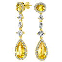 Bling Jewelry アールデコのヴィンテージスタイルの結婚式カナリアイエローAAAキュービックジルコニアハロ長い梨ソリティア涙CZステートメントダングルシャンデリアイヤリング女性のためのページェントブライダルパーティーゴールドプレートしました。