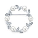 Bling Jewelry 女性の結婚式.925スターリングシルバーのためのエレガントなクラシックホワイト淡水養殖真珠サークルリーフスカーフブローチピン