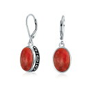 Bling Jewelry 3Ct天然赤珊瑚ドームオーバルウエスタンスタイルベゼルセットレバーバックダングルピアス女性.925スターリングシルバーのために