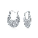 Bling Jewelry ボホ ボヘミアン バリ フローラル オープン ワイヤー ミディアム 3D スクロール フィリグリー フープ ピアス 女性用 ティーン用 .925 スターリングシルバー 直径 .75 インチ