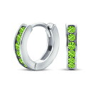 Bling Jewelry オリーブグリーンキュービックジルコニアCZチャンネルセット女性用小さなハギーフープイヤリングシミュレートされたペリドットスターリング...