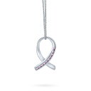 Bling Jewelry 強さと希望エレガントなファインパヴェ キュービックジルコニア CZ ピンク リボン乳がんサバイバー ペンダント ネックレス女性用 .925 スターリング シルバー(4)