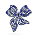 Bling Jewelry 銀製のめっきされる女性のための冬の結婚式の休日のアクアのきらめきの水晶ブライダルの方法大きい声明フィリグリーのリボンの弓スカーフのブローチ Pin