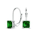 Bling Jewelry 「クラシックなブライダルシミュレートエメラルドプリンセスカットグリーンキュービックジルコニアソリティアスクエアAAA CZレバーバックイヤリング、女性用。.925スターリングシルバー」(4)