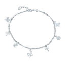 Bling Jewelry 女性やティーンエイジャー向けのナチュラルガーデンマルチダングルチャームバタフライアンクレットフットアンクルブレスレット。 .925スターリングシルバー調整可能な9~10インチ
