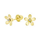 Bling Jewelry 女性やティーンエイジャー向けの小さなミニマリストのCZアクセントのついた繊細なミニデイジーフラワースタッドピアス。キュービックジルコニア、本物の14Kイエローゴールドのスクリューバック(4)