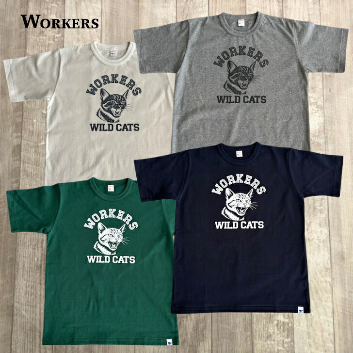 【ワーカーズ】 ワイルド キャット Tシャツ WORKERS WILD CAT T, コットン プリントT 猫