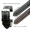 【送料無料】Buffalo Style / 18mm 20mm 22mm 24mm / White Stitching Flat-HEAVY Calf Leather and Aluminium HEAVY Buckle / 腕時計 ベルト バンド ストラップ カーフ