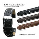 【送料無料】Buffalo Style 20mm 22mm 24mm Italian Calf Leather White Stitching Half Pad Profile and Stainless Mirror Silver Buckle / 時計 ベルト バンド ストラップ バッファロー ブラック ブラウン