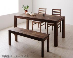 Rakuten - ダイニングセット（テーブル&ベンチ チェア） 総無垢材ダイニング 4人 4点セット(テーブル+チェア2脚+ベンチ1脚) ウォールナット PVC座 W160