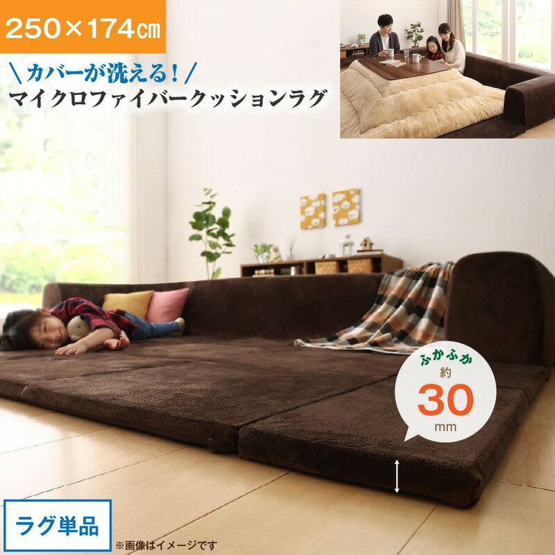 Rakuten - 【楽天マラソン限定★最大2000円クーポン】ラグ カバーが洗えて年中清潔 こたつに合わせるマイクロファイバークッションラグ ラグ 大 250×174
