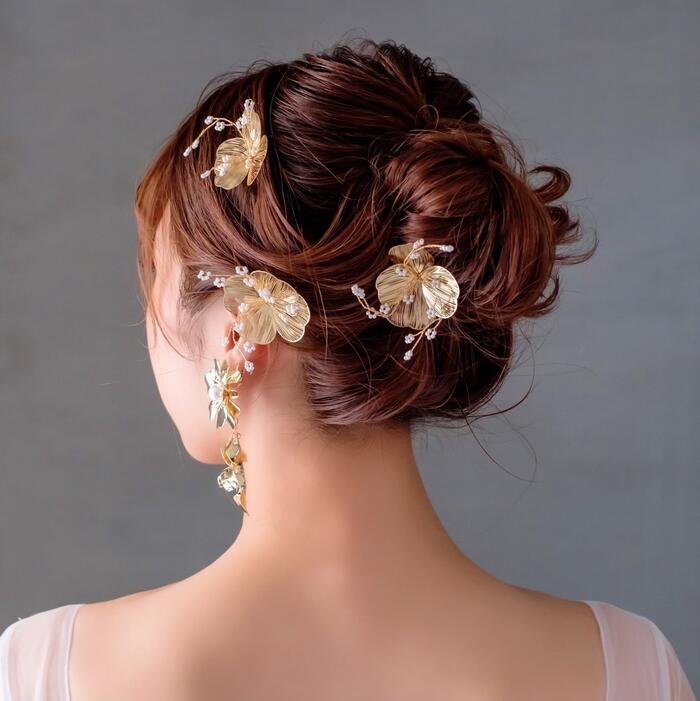 ウェディング ヘッドドレス【フラワー ペタル 4P ヘアピン】ヘッドアクセサリー ヘアアクセサリー ブライダル 髪飾り…