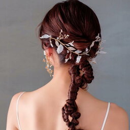 ウェディング ヘッドドレス 【 小枝 リーフ レース クリスタル ヘッドドレス】ヘアアクセリー ヘッドアクセサリー ブライダル 髪飾り 花 小枝アクセサリー ナチュラル フラワー カチューシャ ティアラ ウエディング ゴールド 結婚式 アクセサリー ブライダルアクセサリー