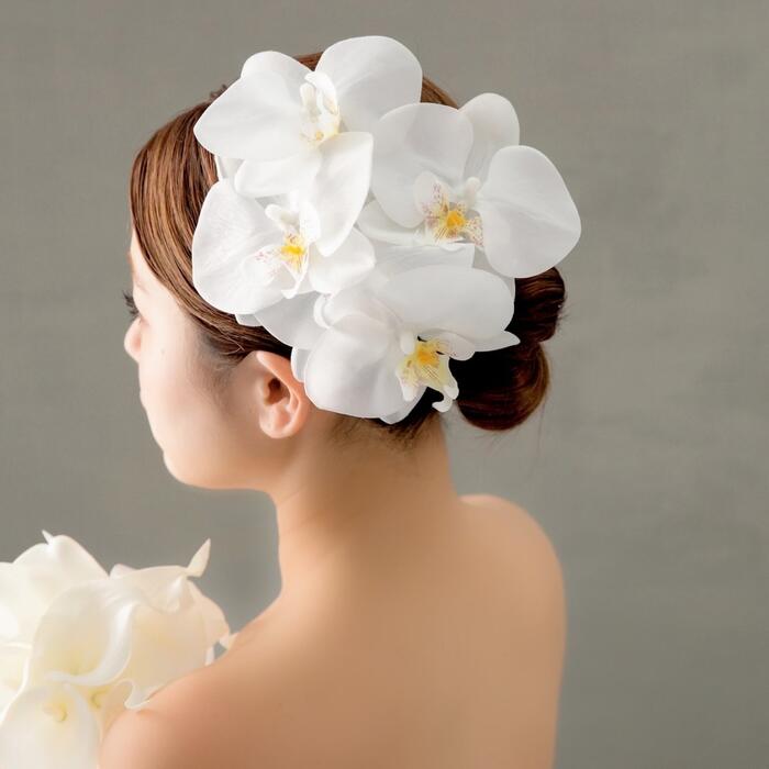 【おまけ付き】ヘッドドレス【ケース付き】【胡蝶蘭 5輪】造花 髪飾り 結婚式 成人式 卒業式 ブライダル 白無垢 色打掛 花嫁 和装 着物 アーティシャルフラワ...