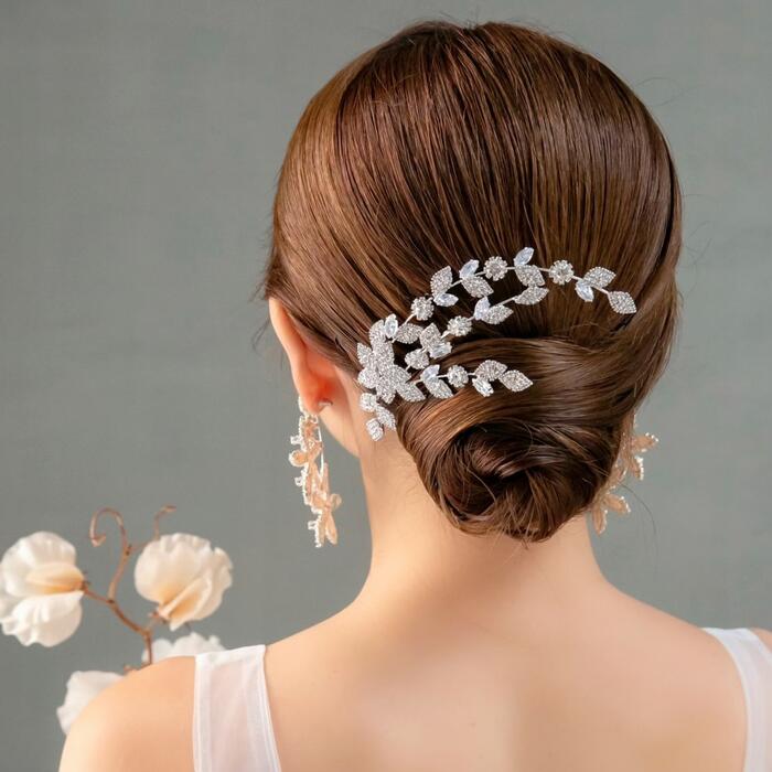 ウェディング ヘッドドレス【ケース付き】【ビジュー リーフ ヘッドドレス】ヘッドアクセサリー ヘアア..