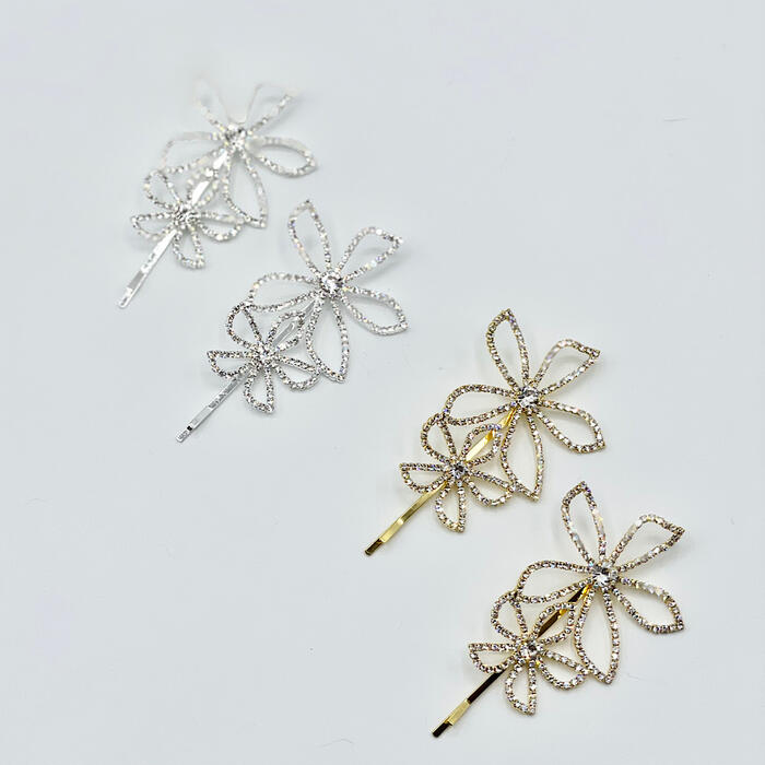 ウェディング ヘッドドレス【ケース付き】 【クリスタル フラワー ヘアピン 2本 シルバー or ゴールドより選択 】ヘッドアクセサリー ヘアアクセサリー ブライダル 髪飾り 小枝アクセサリー ビジュー フラワー 花 小物 ウエディング 結婚式 和装 演奏会 卒業式 発表会