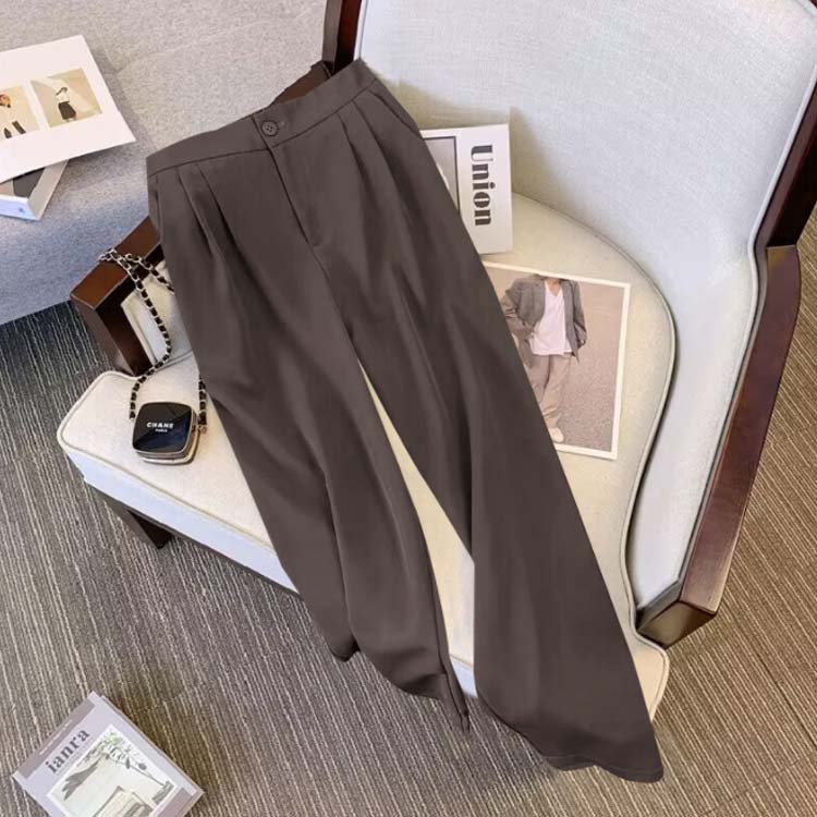 プチギフト雑貨店 BLISSFULの春 ロングパンツ ウェスト後ろゴム カラースラックス 長ズボン レディース ストレート ダブルタック スラックスパンツ 無地 カラーパンツ オフィスカジュアル 韓国ファッション セミワイドパンツ スラックス 夏 秋 冬｜アングル2