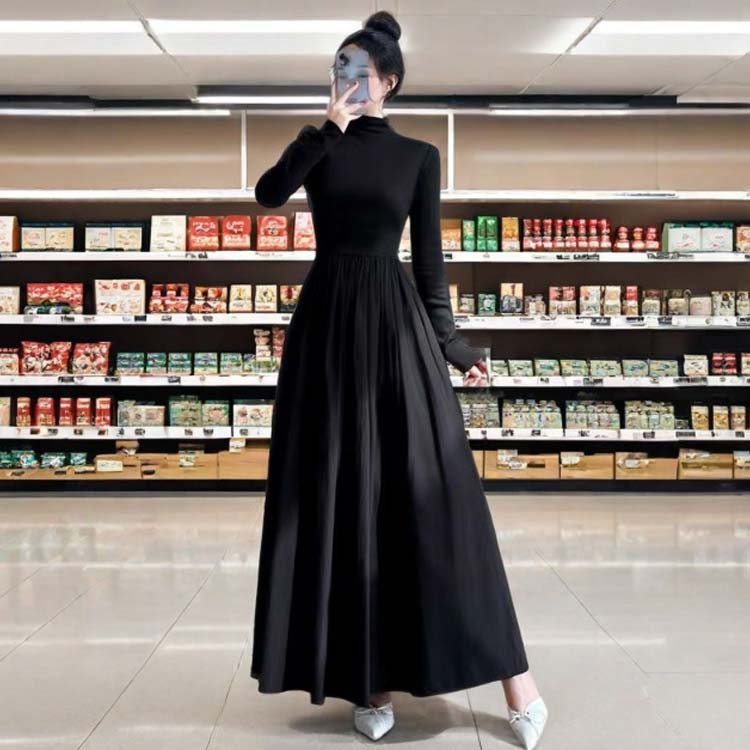 長袖 細身 マキシ丈 マキシワンピース ロングワンピース 春秋 秋冬 ワンピース レディース スリム モックネック インナー ドッキングワンピース ハイネック ドッキングワンピース ワンピース フレアワンピース blissful-10004518 プチギフト雑貨店 BLISSFUL サンプル画像3
