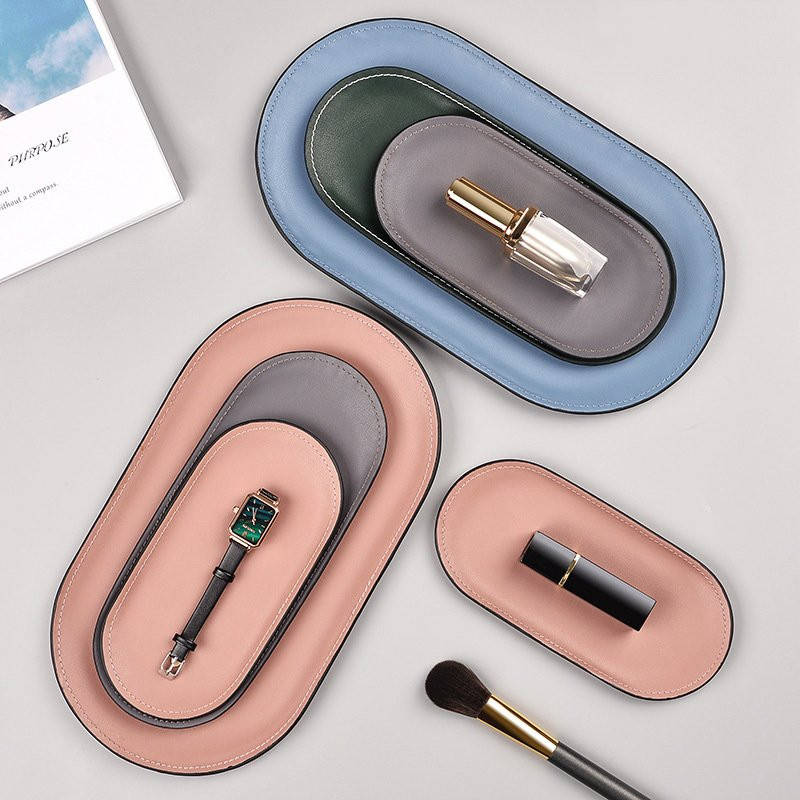 小物入れ レザートレイ 小物収納 文房具 革張り オシャレ 楕円トレイ キャッシュトレー インテリア レザートレイ 事務用品