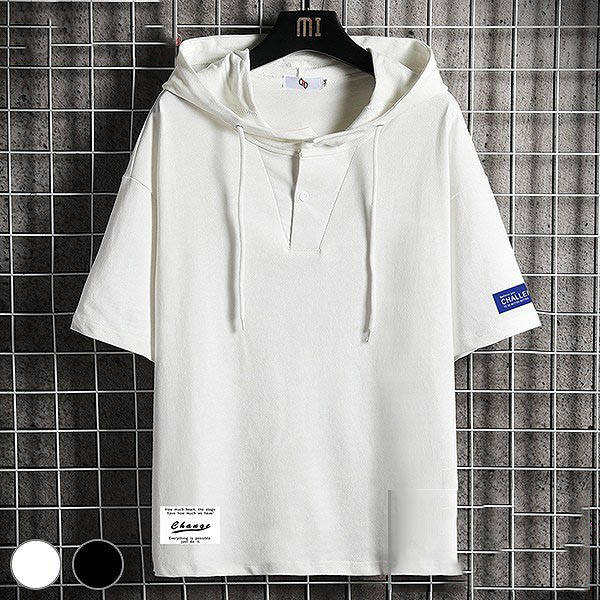 樂天商城 - 半袖 カットソー 春 カットソー Tシャツ 五分袖 七分袖 夏 パーカー vネック 大きいサイズ おしゃれ 白 黒 ホワイト ブラック アメカジ ロゴT ラグラン