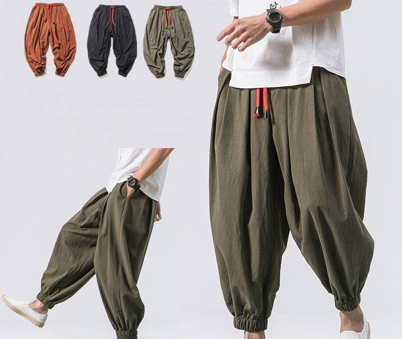 樂天商城 - サルエルパンツ メンズ ロング ワイドパンツ ズボン 綿麻 パンツ ボトムス 男性 大きいサイズ リラックス パンツ カジュアル ナチュラル オシャレ 父の日