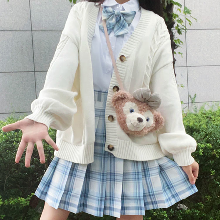 4点セット 制服 カーディガン+長袖シャツ＋スカート+リボン 上下セット スクール 学生服 プリーツスカート コスプレ 仮装 女子高生 JK制服 高校生 可愛い 学園祭 大人 レディース コスチューム衣装 秋 冬 春 中学 ピンク ブルー 送料無料