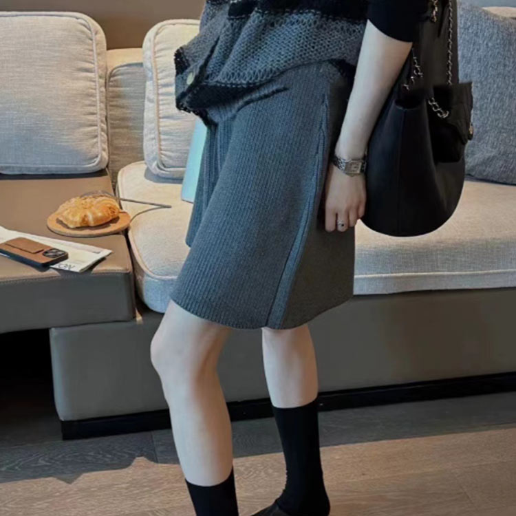 ニット ハーフパンツ ショートパンツ 秋 冬 レディース ボトムス ウェストゴム Aライン ワイド パンツ スカーチョ ショーパン きれいめ おしゃれ レイヤード 重ね着