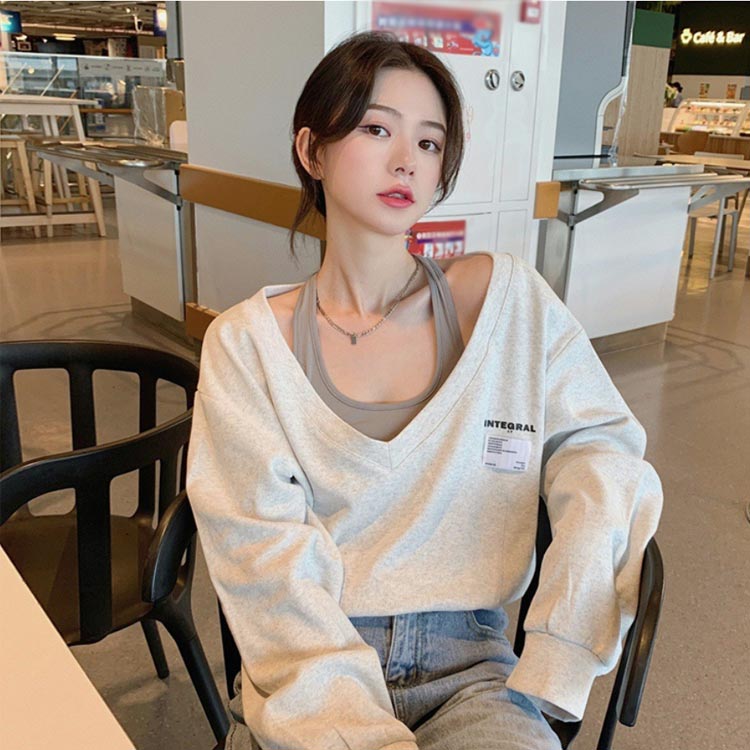 レディース 長袖 トレーナー レイヤード ショート丈 長袖 Tシャツ トップス Vネック 柔らかい 春秋 薄手 プルオーバー カジュアル 体型カバー 大きいサイズ 通勤 通学 blissful-10005827 プチギフト雑貨店 BLISSFUL サンプル画像2