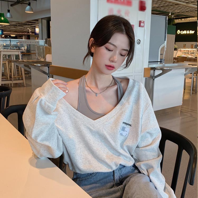 レディース 長袖 トレーナー レイヤード ショート丈 長袖 Tシャツ トップス Vネック 柔らかい 春秋 薄手 プルオーバー カジュアル 体型カバー 大きいサイズ 通勤 通学 blissful-10005827 プチギフト雑貨店 BLISSFUL サンプル画像3