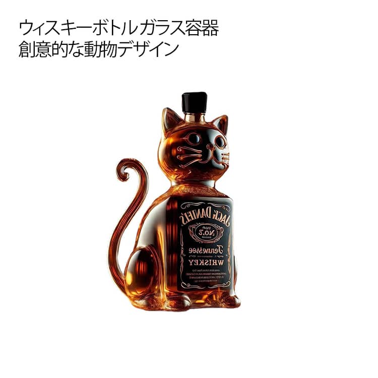 ユニークな動物柄ウィスキーガラスデキャンタ 耐熱ガラス製 猫 ユニークな動物柄ウィスキーガラスデキャンタ キャット ウィスキーボトル ホームバーの装飾 300ml 面白い