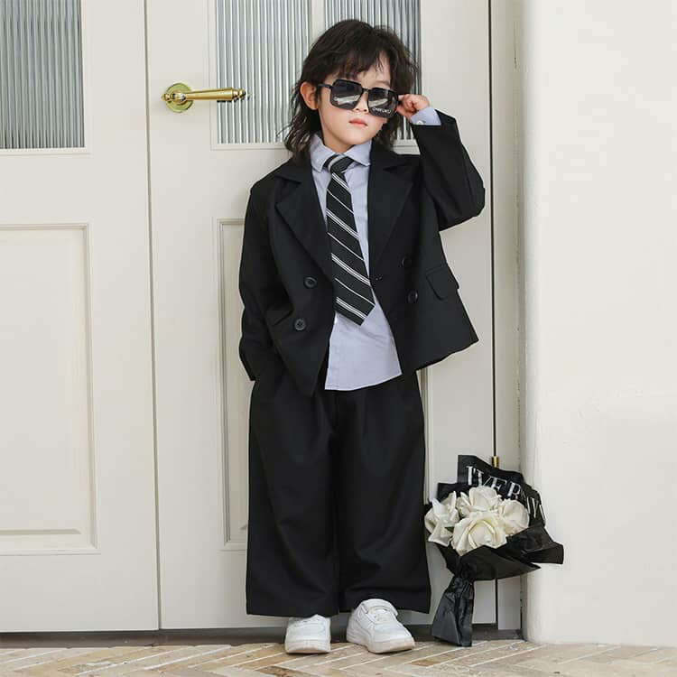 フォーマル 男の子 パンツスーツ 子供服 キッズ パンツスーツ ロングパンツ セットアップ 長袖 ジャケット＋パンツ＋シャツ＋ネクタイ 入学式 卒業式 上下セット 七五三 発表会 子供 スーツ
