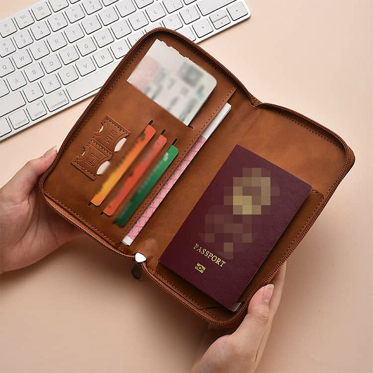ジッパータイプ パスポートカバー 海外旅行 パスポート入れ カード収納ポケット付...