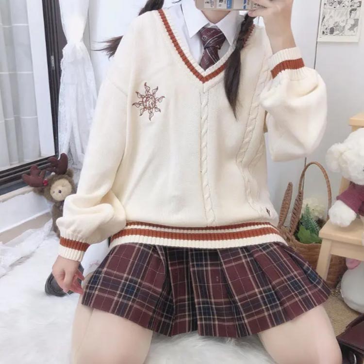 スクール セーター 制服 Vネック スクールセーター ニット ライン入り 秋冬 学生服 女子 ニットセーター 女の子 JK制服 送料無料 ゆったり レディース 上着 女子高生 高校生 中学生 学校 入学 通学 白 グレー 紺