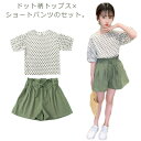 おしゃれ 上下セット 通学 ドット柄 半袖 カジュアル 女の子 tシャツ 子供服 セット リネン調 ショートパンツ 春 綿 コットン 夏 こども 子ども服 セッ...
