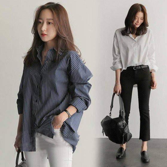 樂天商城 - レディース シャツブラウス 春秋 ボーダー柄 ブラウス 長袖 オフィス ブラウス オシャレトップス ブラウス 韓国風 通勤 ゆったり 大人 新作