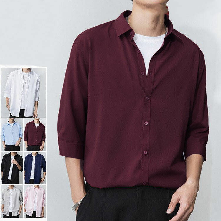 五分袖 7分袖 シャツ 七分袖 シャツ メンズ カジュアルシャツ 無地 薄手 おしゃれ シンプル 夏