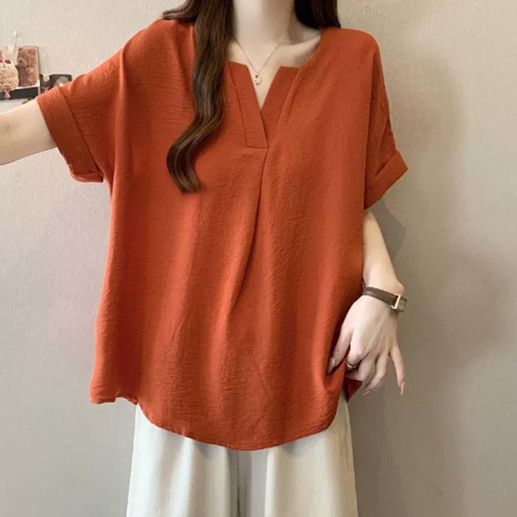半袖 ブラウス シャツ レディース トップス 薄手 Vネック 涼しい シャツブラウス ゆったり きれいめ 二の腕カバー カジュアル 体型カバー 大人 シンプル ビジネス 通勤 blissful-10005178 プチギフト雑貨店 BLISSFUL サンプル画像2