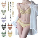 胸が小さく見える ブラ&ショーツセット 蒸れない 痩せ見えブラショーツセット 夏用ブラ 薄手 通気性抜群 薄型パッド 脇高でしっかり補正 柔らかい 大きいサイズ...