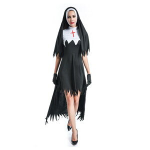 送料無料 ハロウィン衣装 コスプレ仮装 コスチューム マザー 修道院長 大人用 クリスマス衣装 短袖 レディース ゾンビ バンパイア シスター 修道女 女性 大人 変装 仮装 イベント パーティー 忘年会 イベント
