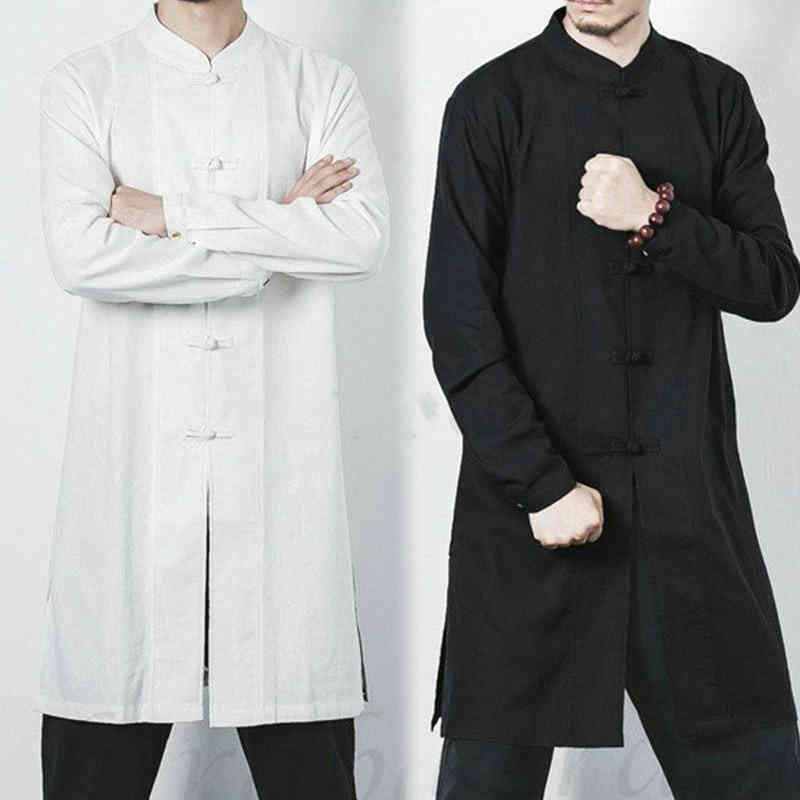 父の日 カジュアルシャツ ロングシャツ チャイナ服 長袖 父の日 メンズ 中華風 ロング丈 リネンシャツ 立ち襟 綿麻