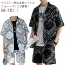 セットアップ メンズ 春夏 半袖 上下セット カジュアルシャツ ハーフパンツ 2点セット 大きいサイズ ヒップホップ ストリート系 ストリート男子 ペイズリー柄...