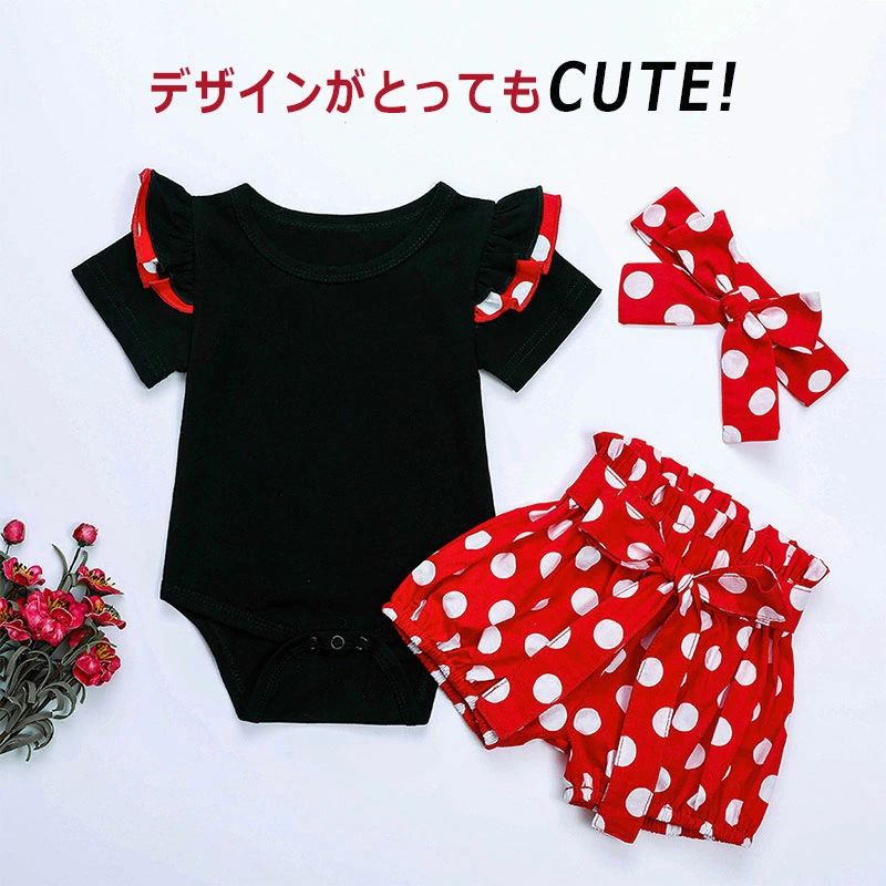 ハロウィン 女の子 仮装 ベビー スーツ キッズ 3点セット 半袖 ロンパース コスプレ 子供 記念写真 ハロウィン衣装 コスチューム コスチューム衣装 上下セット 赤ちゃん 可愛い 人気 ドット柄 新生児 月齢フォト 2