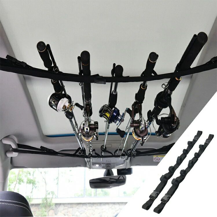 ＼ポイント20倍／ロッドキャリー ロッドホルダー 車 車用品 ロッドホルダー 釣り竿収納 釣り道具 ロッドキャリー ロッドキーパーベルト マジック式車内固定 マルチベルト 竿収納 車内天井 ブラック