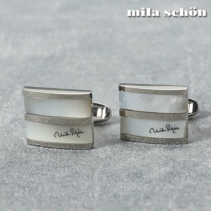 【mila schon】 ミラショーン カフス ブランド カフスボタン ホワイト ストーン メンズ カフリンクス CUFFS CUFFLINKS リンクス ボタ...