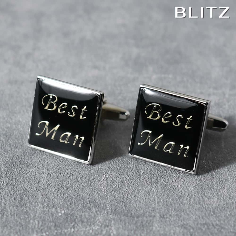 【BLITZ】 カフス カフスボタン オシャレ シャツ シルバー ブラック Best Man ロゴ メンズ カフリンクス CUFFS CUFFLINKS スーツ...