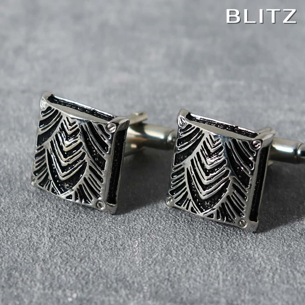 【BLITZ】 カフス カフスボタン オシャレ シャツ シルバー ブラック シダ リーフ 葉 メンズ カフリンクス CUFFS CUFFLINKS スーツ おし...