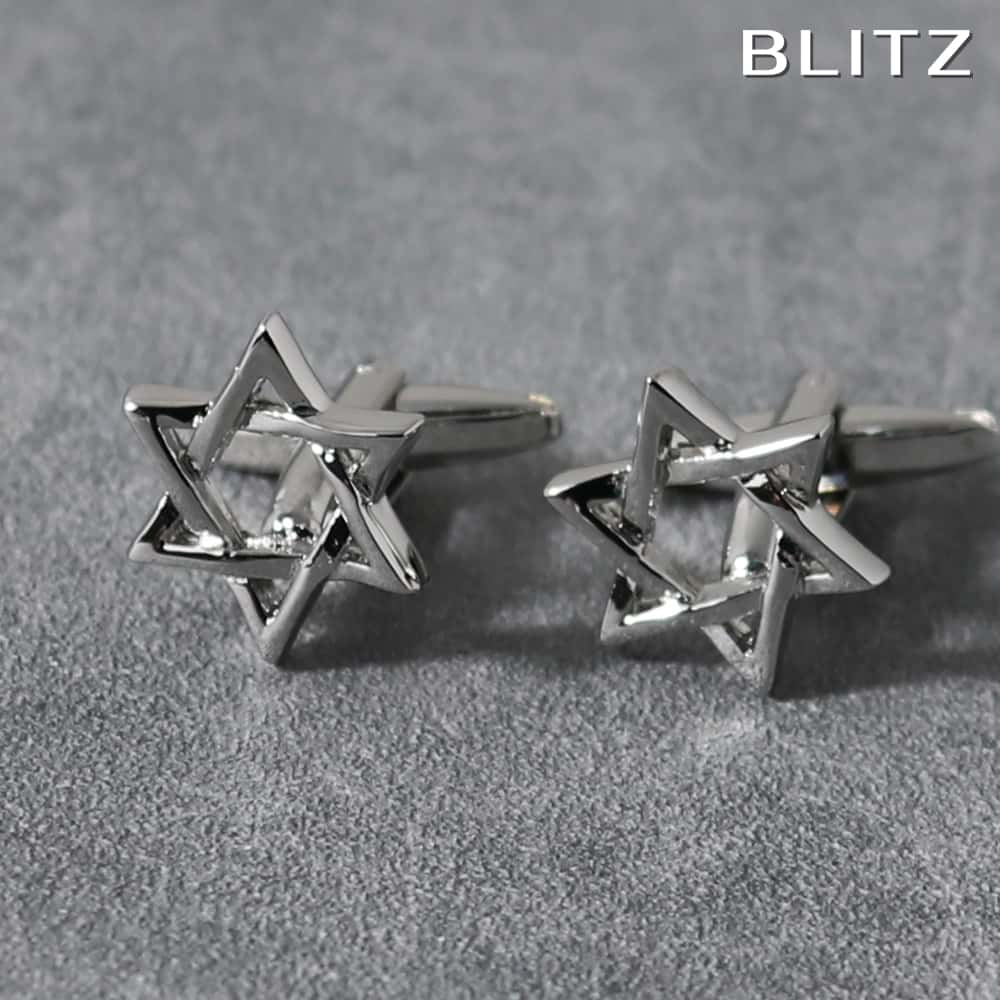 【BLITZ】 カフス カフスボタン オシャレ シャツ シルバー 六芒星 スター 星 メンズ カフリンクス CUFFS CUFFLINKS スーツ おしゃれ 紳...