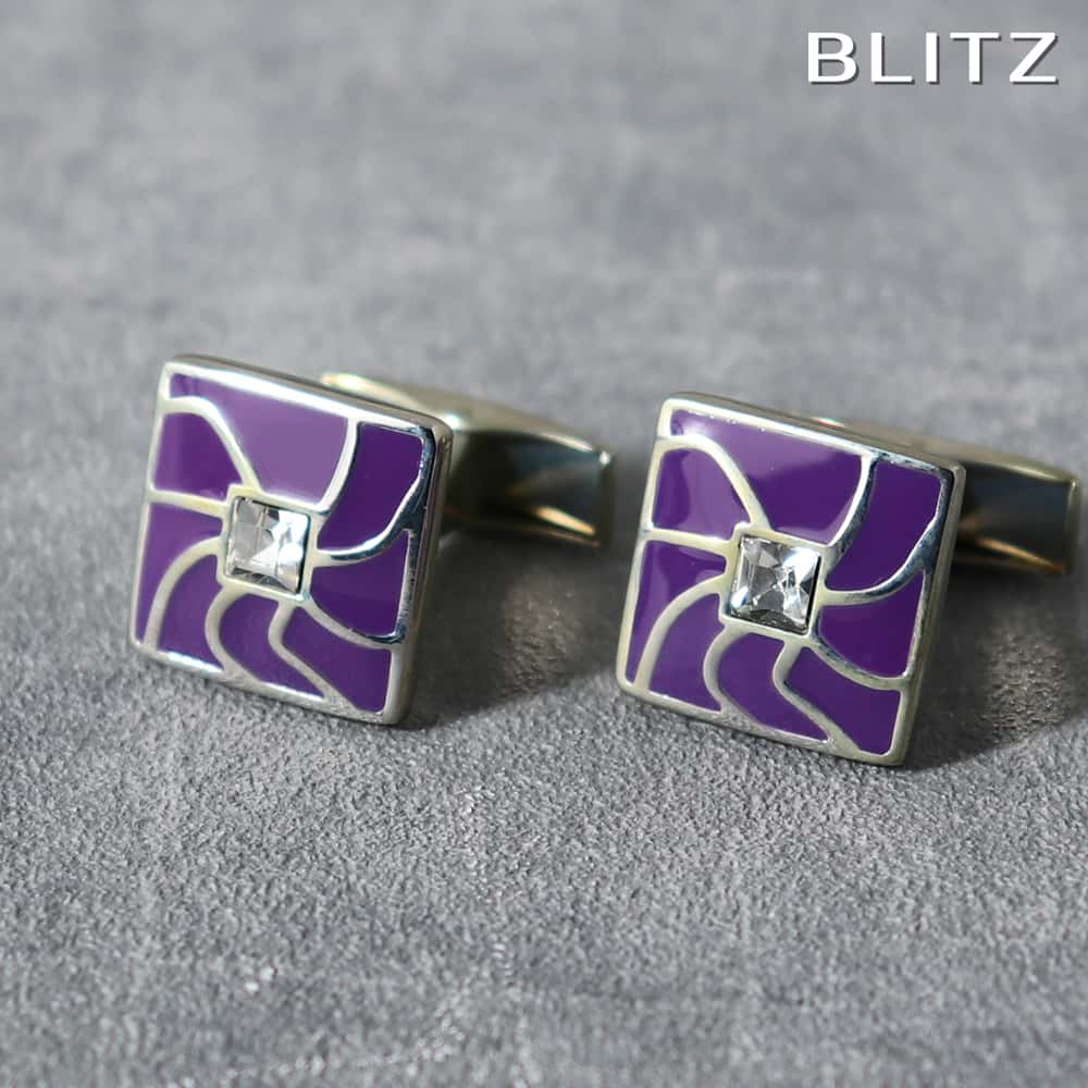 【BLITZ】 カフス カフスボタン オシャレ シャツ シルバー パープル ストーン メンズ カフリンクス CUFFS CUFFLINKS スーツ おしゃれ 紳...