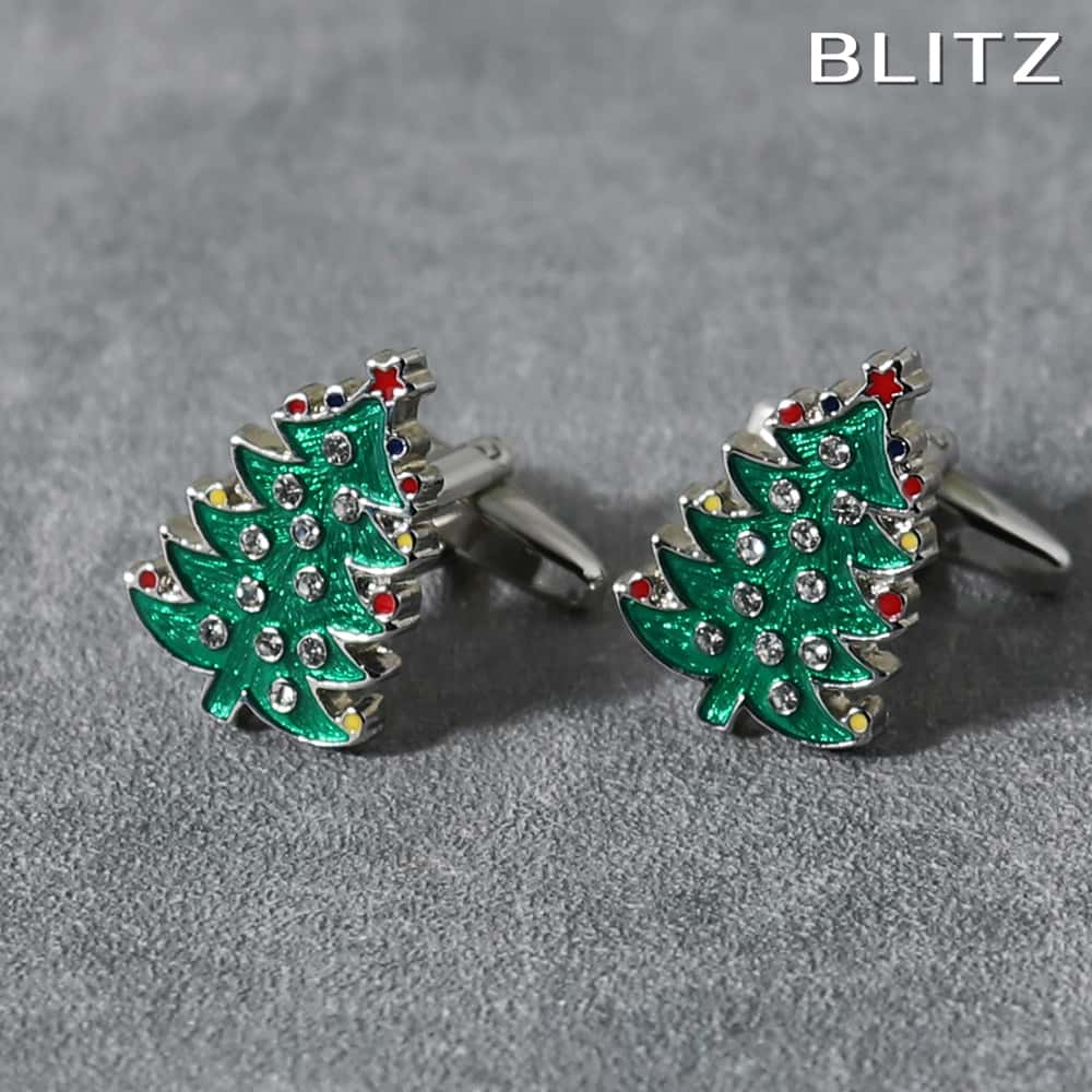 【BLITZ】 カフス カフスボタン オシャレ シャツ シルバー グリーン XMAS メンズ カフリンクス CUFFS CUFFLINKS スーツ おしゃれ 紳...